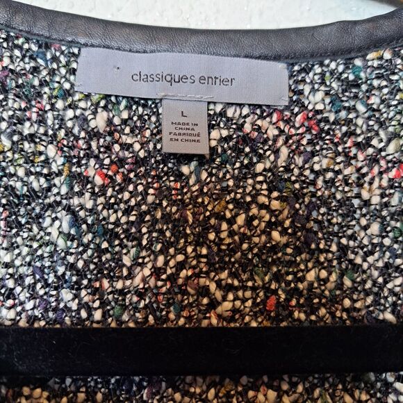 Classiques Entier Tweed Boucle Leather Trim Full Zip Shirt Jacket Women's Sz L - Picture 2 of 9